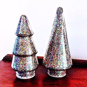 Target Christmas 2024 Glittered-Filled LED LIGHTED Glass Trees Set of 2 NEW wTAG